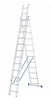СИБРТЕХ Лестница, 3 х 12 ступеней, алюминиевая, трехсекционная, Россия 97822 Лестница