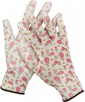 GRINDA L, бело-розовые, прозрачное PU покрытие, 13 класс вязки, садовые перчатки (11291-L) Садовые перчатки