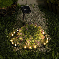 LUAZON LIGHTING Садовый светильник на солнечной батарее Обруч, 15 LED, свечение тёплое белое 9146819 Садовый светильник на солнечной батарее