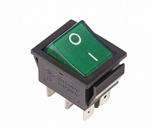REXANT (36-2352) выключатель клавишный 250V 15А (6с) ON-ON зеленый Выключатель-кнопка