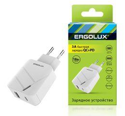 ERGOLUX (15252) ELX-РA01QC-C01 (Сетевой адаптер 18Вт 1USB+1Type C, 100-220В, 5-9V/3А, QC, Белый, Коробка) СЗУ