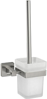 GFMARK 87162 Ёрш для унитаза, со стеклянной колбой, с креплением к стене из нержавеющей стали, с квадратным основанием, цвет САТИН
