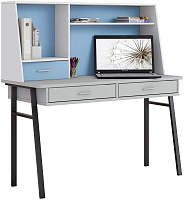 POLINI Стол письменный kids Aviv 1455 с надстройкой и ящиками серый/белый-голубой (4 кор.) Детская мебель