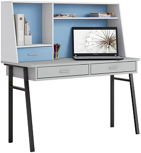 POLINI Стол письменный kids Aviv 1455 с надстройкой и ящиками серый/белый-голубой (4 кор.) Детская мебель