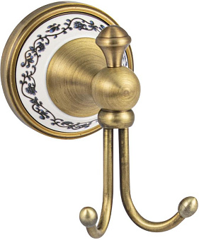 BRIMIX 94114 Крючок двойной на основании, цвет БРОНЗА, с керамической вставкой с орнаментом Крючок для ванной комнаты