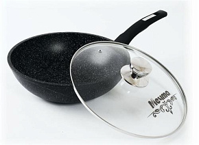 МЕЧТА С78802 Гранит black 28см несъемная ручка стеклянная крышка Сковорода МЕЧТА С78802 Гранит black 28см с несъемн. ручкой и стекл. крышкой