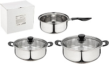 БЕЗ ТМ PROMO (981058) БЕЗ ТМ Набор посуды из 5 предметов PROMO: 2 1,25 л+2,2 л (с крышками)+ ковш 1,25 л (без крышки) (981058)