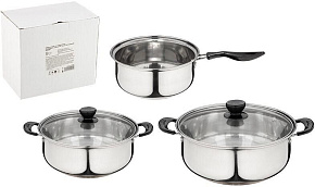 БЕЗ ТМ PROMO (981058) БЕЗ ТМ Набор посуды из 5 предметов PROMO: 2 1,25 л+2,2 л (с крышками)+ ковш 1,25 л (без крышки) (981058)