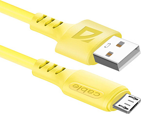 DEFENDER (87108YEL) USB кабель F207 Micro 1м,2.4А,силикон Кабель