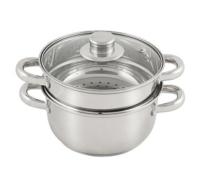 MALLONY Пароварка MEDIANO 2х-уровневая из нерж стали, объем 2,5 л, индукция/капс дно (008524) Пароварка MALLONY Пароварка MEDIANO 2х-уровневая из нерж