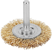 MATRIX Щетка для дрели, 50 мм, плоская со шпилькой, латунированная витая проволока// Щетка MATRIX Щетка для дрели, 50 мм, плоская со шпилькой, латунир