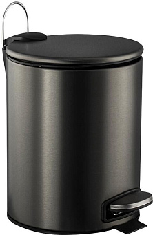 САНАКС 10505 Ведро из нержавеющей стали, с педалью, круглое, 5 литров, плоская крышка микролифт, цвет ГРАФИТ