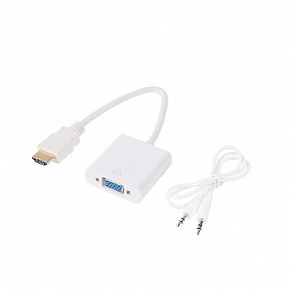 REXANT (17-6936) Переходник штекер HDMI - гнездо VGA, провод + шнур 3,5мм белый Переходник