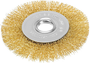 MATRIX Щетка для УШМ, 125 мм, посадка 22,2 мм, плоская, латунированная витая проволока// Щетка MATRIX Щетка для УШМ, 125 мм, посадка 22,2 мм, плоская,