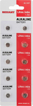 REXANT (30-1037) LR66, 1,5В, 10 шт (AG4, LR626, G4, 177, GP77A, 377, SR626W) блистер Батарейки
