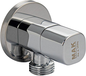 MAK 1392 Кран металлокерамика угловой 1/2"х1/2", квадратная заоваленная ручка, с декоративной чашкой, в блистере, цвет ХРОМ Кран