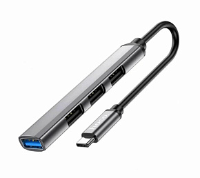 HOCO (6931474765468) HB26 Metal Grey USB-хаб