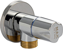 MAK 1391 Кран металлокерамика угловой 1/2"х1/2", круглая ручка, с декоративной чашкой, латунный, в блистере, цвет ХРОМ Кран