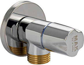 MAK 1391 Кран металлокерамика угловой 1/2"х1/2", круглая ручка, с декоративной чашкой, латунный, в блистере, цвет ХРОМ Кран