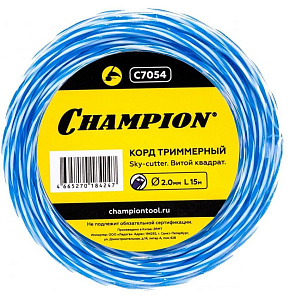 CHAMPION C7054 Корд трим. SKY-CUTTER 2.0мм* 15м (витой квадрат) Леска для триммера