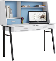 POLINI Стол письменный kids Aviv 1455 с надстройкой и ящиками белый/белый-голубой (4 кор.) Детская мебель