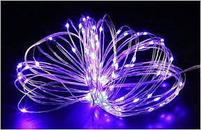 FUNRAY "Нить", SE-STRING-550P, 5м, 50 LED, фиолетовый, 3*АА, серебр. шнур 0,3м LED гирлянда