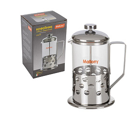 MALLONY Чайник/кофейник (кофе-пресс) Caffe, 800 мл, из жаропр стекла, в корпусе из нерж стали, B535-800ML (950082) Чайники заварочные