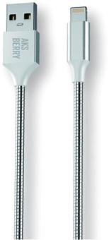 AKSBERRY (6900288560019) X161 Spring Lightning 2.4A., 1м в металлической оплетке, серебристый Дата-кабель Lightning