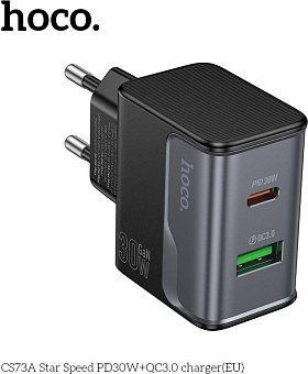 HOCO (6942007653787) CS73A 1USB+1Type-C 3.0A PD 30W+QC3.0 Midnight black СЗУ