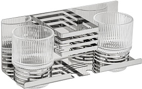 BRIMIX 1280-2 Полочка с двумя стеклянными стаканами и подставкой для зубных щёток, настенное крепление, из нержавеющей стали, цвет ХРОМ
