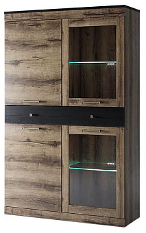 АНРЭКС JAGGER Шкаф с витриной 2V2D1S цвет Дуб монастырский /Черный (3 уп.) Модульная мебель