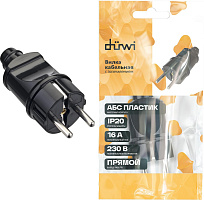 DUWI (30466 1) Вилка ABS-пластик, прямая, с заземлением, 16А, 230В, IP20, черный