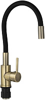 МАГНУС 92161 Смеситель для кухни, с гибким черным изливом, из нержавеющей стали марки 304, цвет корпуса БРОНЗА