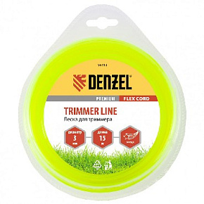 DENZEL Леска для триммера звезда 3 мм х 15 м, блистер FLEX CORD 96113 Леска для триммера