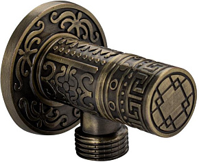 MAK 1393 Кран металлокерамика угловой 1/2"х1/2", круглая ручка, с декоративной чашкой, с орнаментом, цвет БРОНЗА Кран