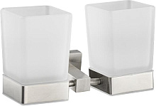GFMARK 87160 Стакан + стакан стеклянный матовый, с креплением к стене из нержавеющей стали, с квадратным основанием, цвет САТИН