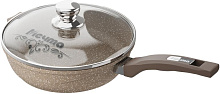 МЕЧТА С28806 Гранит brown 28см несъемная ручка стеклянная крышка Сковорода