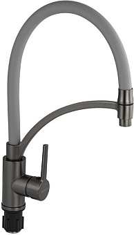 МАГНУС 9423 Смеситель для кухни, гибкий тёмно-серый излив с фиксацией, корпус из нержавеющей стали марки SUS 304, цвет ГРАФИТ