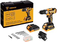 DEKO GCD20DU PRO в кейсе + набор 63 инструмента для дома, 20В, 2х3.0Ач 083-1039 Аккумуляторная дрель-шуруповерт