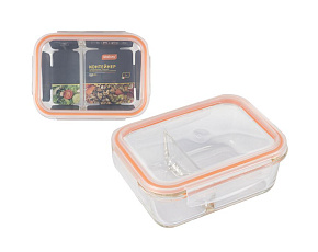 MALLONY Контейнер GUSTO,1000 мл, 2 секции, из жаропроч. стекла с крышкой с защёлками, темп.режим -40 +300С (008677) Контейнер