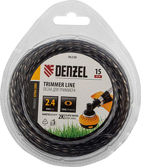 DENZEL Леска для триммера двухкомпонентная эллипс 2,4мм х 15м, блистер EXTRA CORD 96248 Леска для триммера