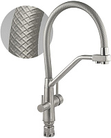 МАГНУС 91131 Смеситель для кухни с гибким серым рельефным изливом, с фиксацией на изливе, для фильтрованной воды, шаровый, из нержавеющей стали марка 