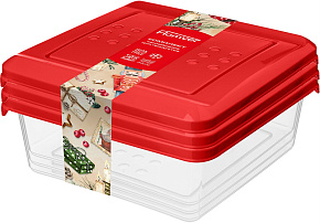 HOMVER Комплект контейнеров для продуктов "Asti" квадратных 0,5л х 3 шт. (красный) 223137806/03 Емкость для сыпучих продуктов