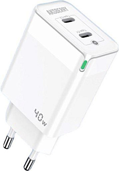 AKSBERRY (6974929202354) T44 USBC+USBC 40w Max белый СЗУ
