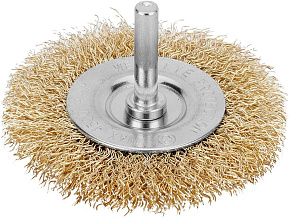 MATRIX Щетка для дрели, 75 мм, плоская со шпилькой, латунированная витая проволока// Щетка MATRIX Щетка для дрели, 75 мм, плоская со шпилькой, латунир
