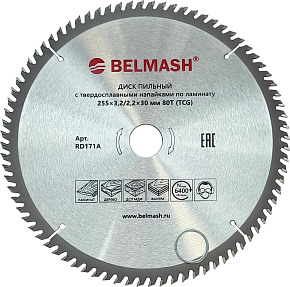 BELMASH Диск пильный по ламинату 255x3,2/2,2x30 80T Диск пильный