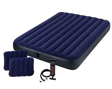 INTEX Матрас надувной CLASSIC DOWNY AIRBED 152x203x25 см (ручной насос+2 подушки) . Арт. 64765 Матрас надувной