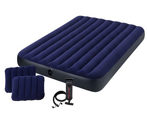 INTEX Матрас надувной CLASSIC DOWNY AIRBED 152x203x25 см (ручной насос+2 подушки) . Арт. 64765 Матрас надувной