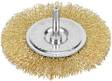 MATRIX Щетка для дрели 100 мм, плоская со шпилькой, латунированная витая проволока// Щетка MATRIX Щетка для дрели 100 мм, плоская со шпилькой, латунир