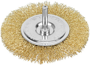 MATRIX Щетка для дрели 100 мм, плоская со шпилькой, латунированная витая проволока// Щетка MATRIX Щетка для дрели 100 мм, плоская со шпилькой, латунир